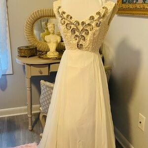 Vintage White Goddess Rhinestone Mike Benet Formal Ball Gown Dress Mint Unworn